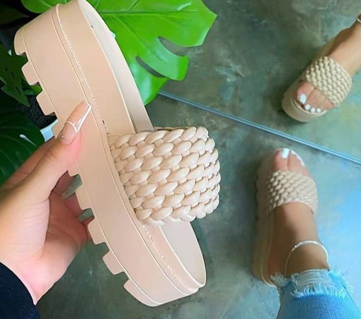 Damen bequeme Platform-Sandalen mit geflochtenem Obermaterial und ergonomischem Fußbett Drune