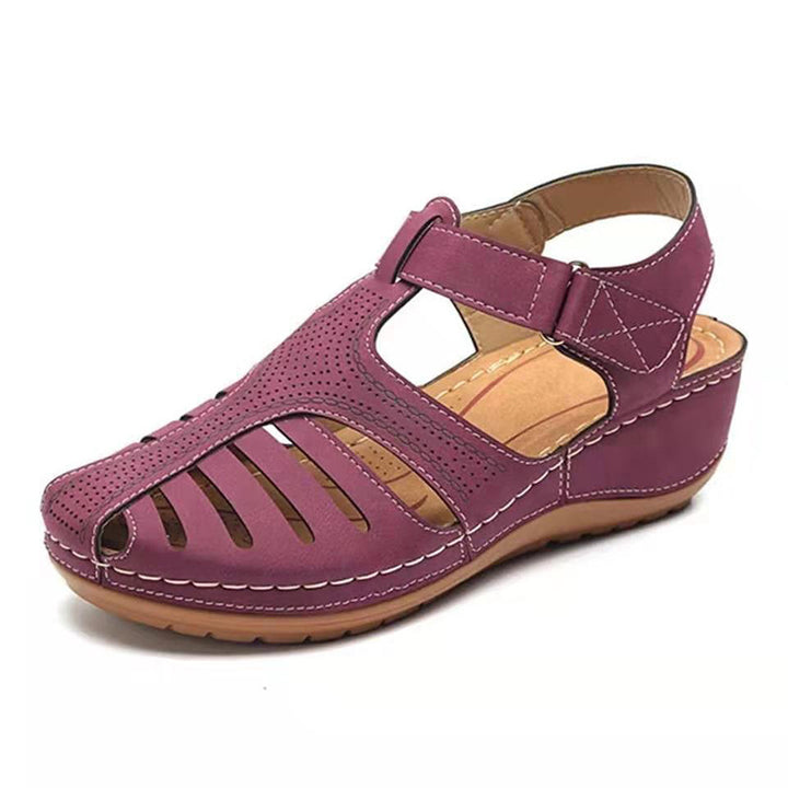 Damen Bequeme orthopädische Sandalette mit geschlossener Zehenpartie und verstellbarem Klettverschluss Drune