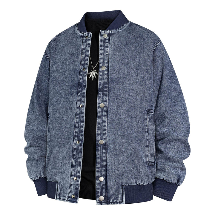 Herren Denim-Bomberjacke mit Rippkragen und Druckknopfverschluss Drune