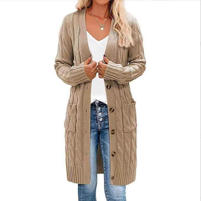 Damen Grobstrick-Cardigan mit Taschen und durchgehendem Knopfverschluss Drune