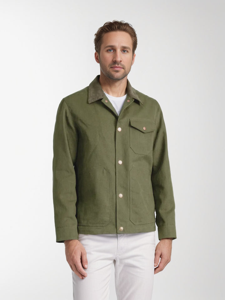 Herren Utility-Overshirt aus schwerer Canvas mit Cordkragen und Druckknopfverschluss Drune