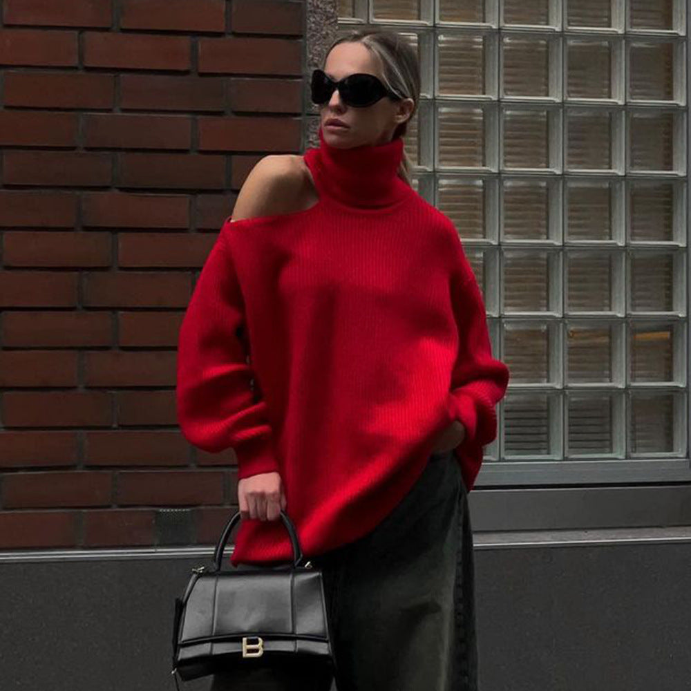 Damen Modischer Rollkragenpullover mit lässigem Schnitt Drune