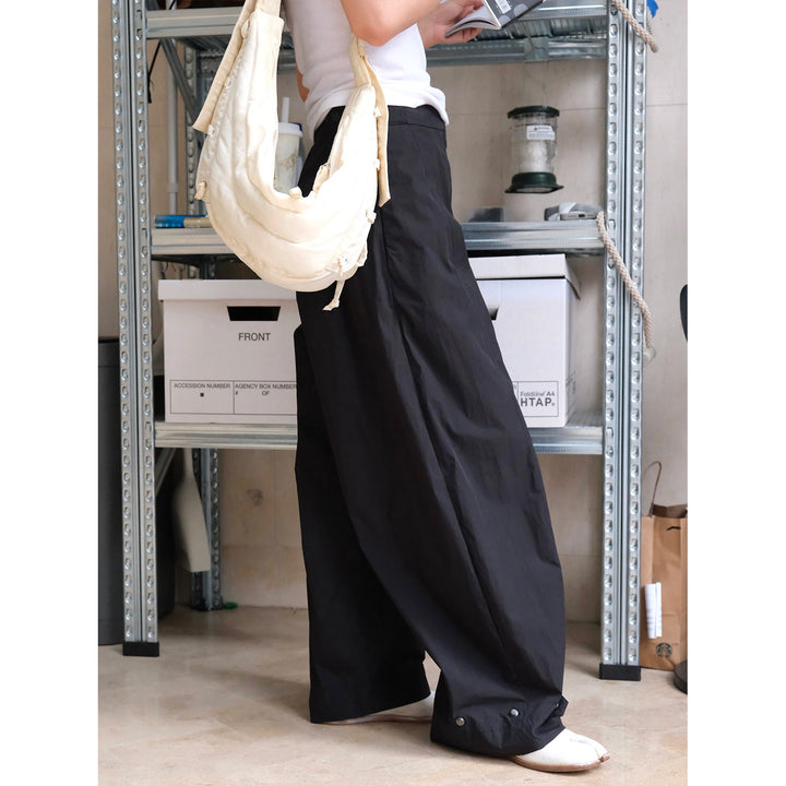Damen Weite High‑Waist Palazzohose aus leichtem Baumwollmix mit verstellbarem Saumdetail Drune