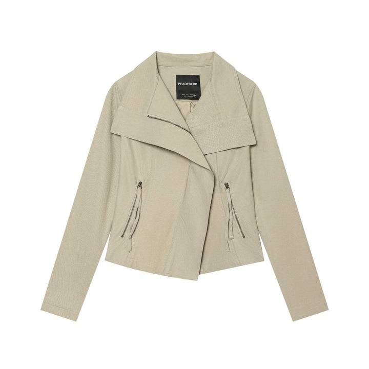 Damen nan asymmetrische Kurzjacke mit überlappendem Wasserfallkragen, verdecktem Reißverschluss und dekorativen Zipper-Taschen Drune