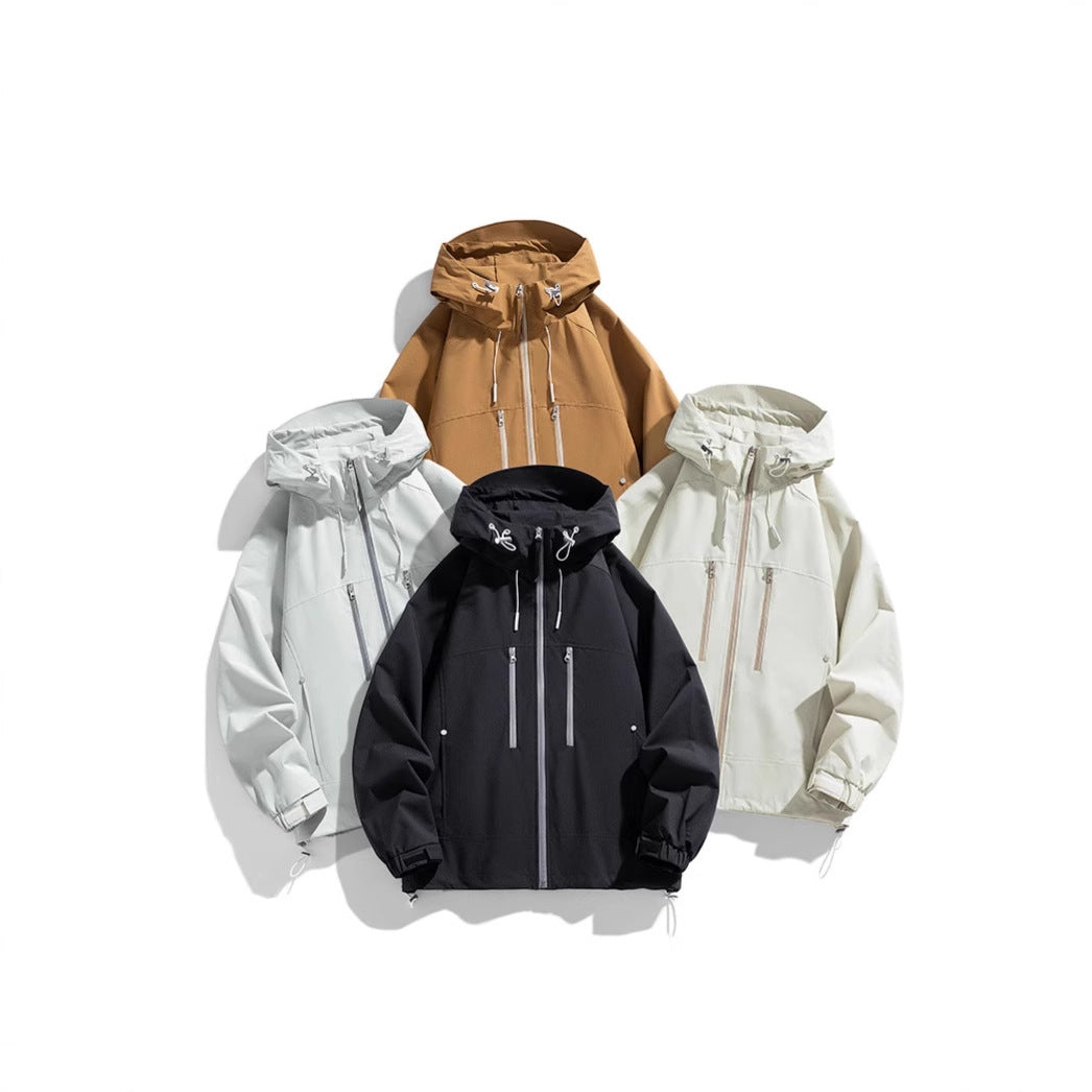Unisex leichte winddichte Softshell-Kapuzenjacke mit verschweißten Nähten, verlängerter Rückenpartie und verstellbarem Saum Drune