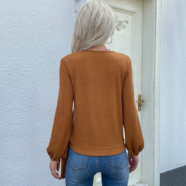 Damen Gerippte Wickel-Strickjacke mit V-Ausschnitt und seitlichem Knotendetail Drune