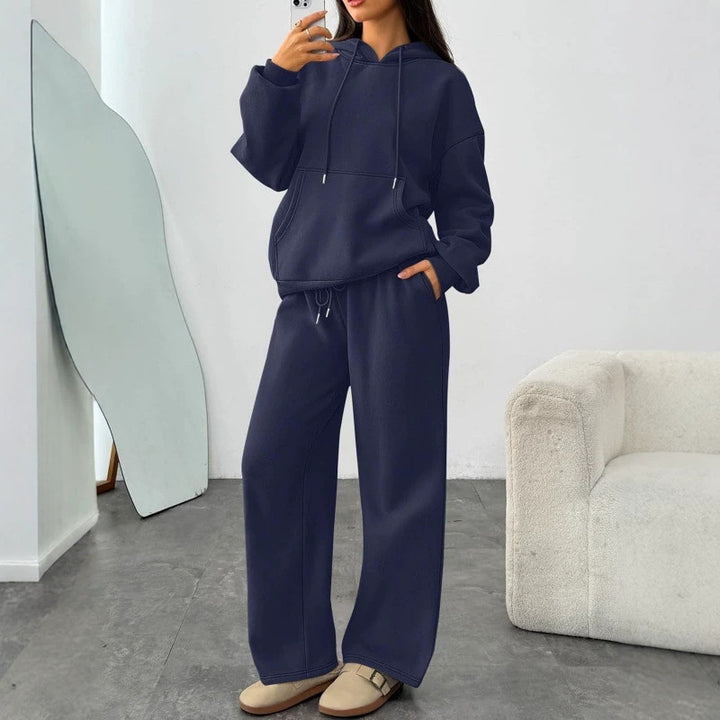 Damen Oversized Hoodie-Set mit Kängurutasche und weiter Palazzohose Drune