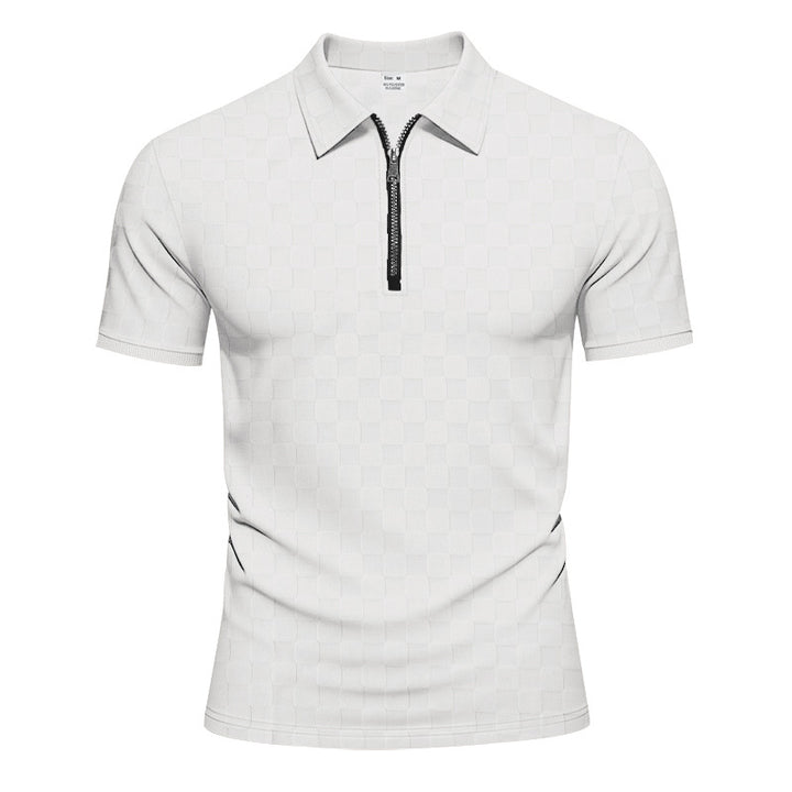 Herren nan kurzes Halbzip-Poloshirt aus strukturierter Waffelpiqué mit Hemdkragen und figurbetonter Passform Drune