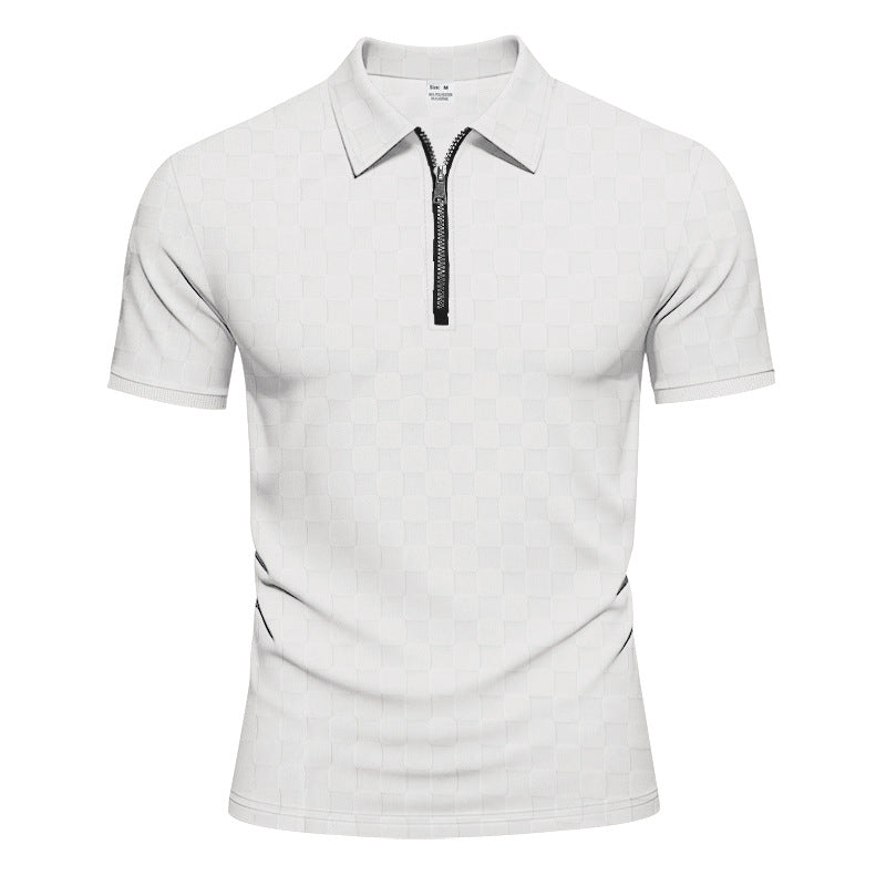Herren nan kurzes Halbzip-Poloshirt aus strukturierter Waffelpiqué mit Hemdkragen und figurbetonter Passform Drune