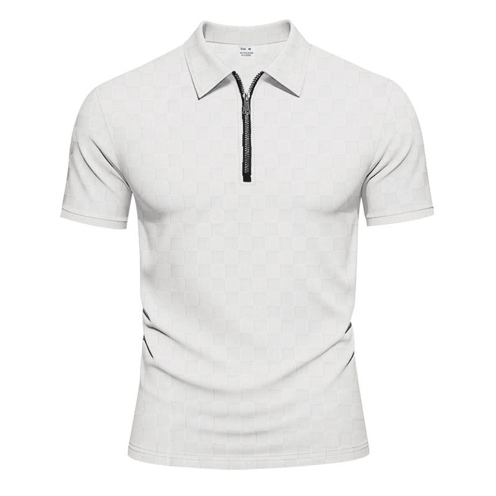 Herren nan kurzes Halbzip-Poloshirt aus strukturierter Waffelpiqué mit Hemdkragen und figurbetonter Passform Drune