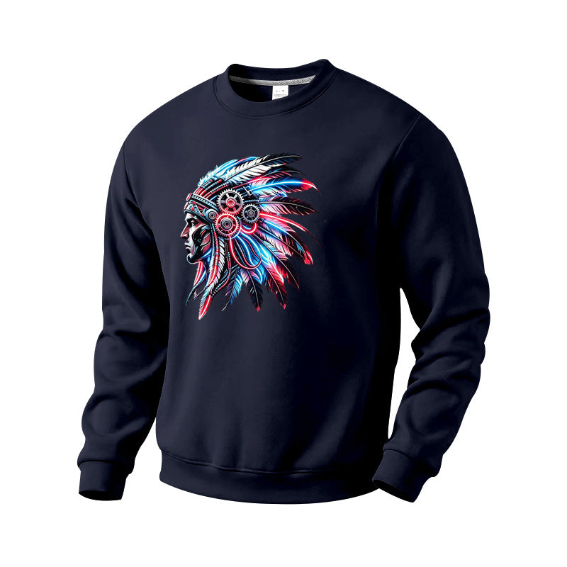 Herren Sweatshirt mit detailreichem Federschmuck-Print Drune