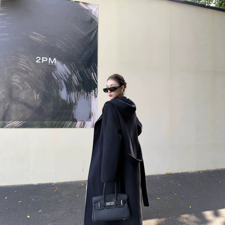 Damen Oversize Wollmantel mit Schalkragen und verdeckter Knopfleiste Drune
