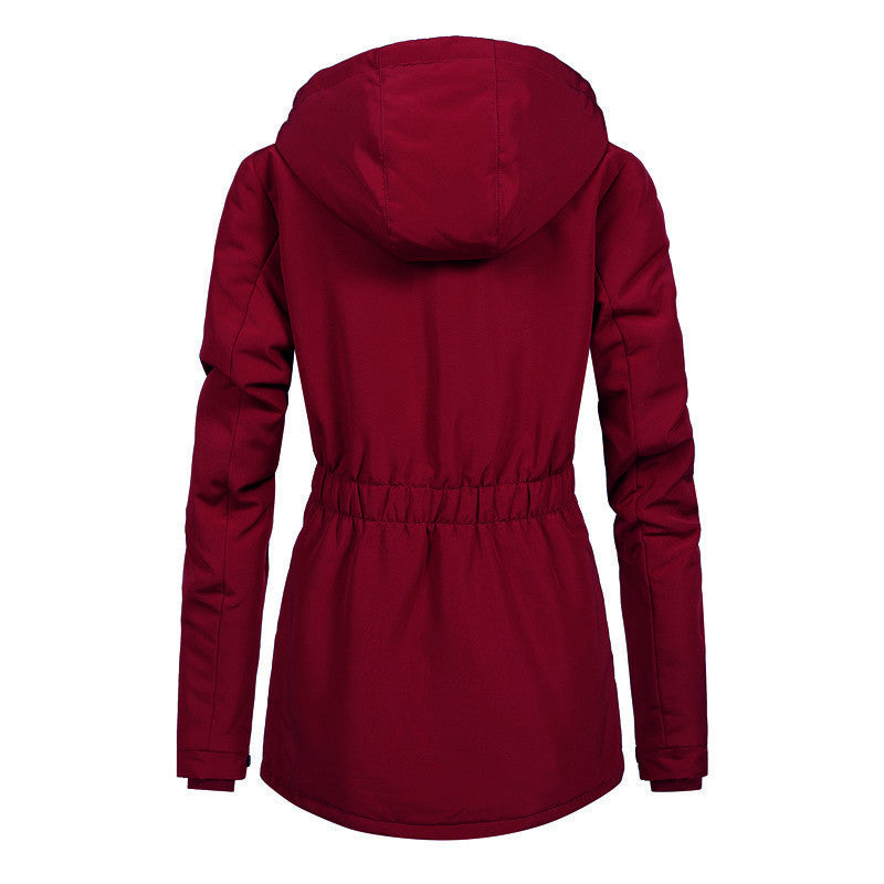 Damen Wasserabweisender Parka mit Teddyfutter, Kapuze und tailliertem Schnitt Drune