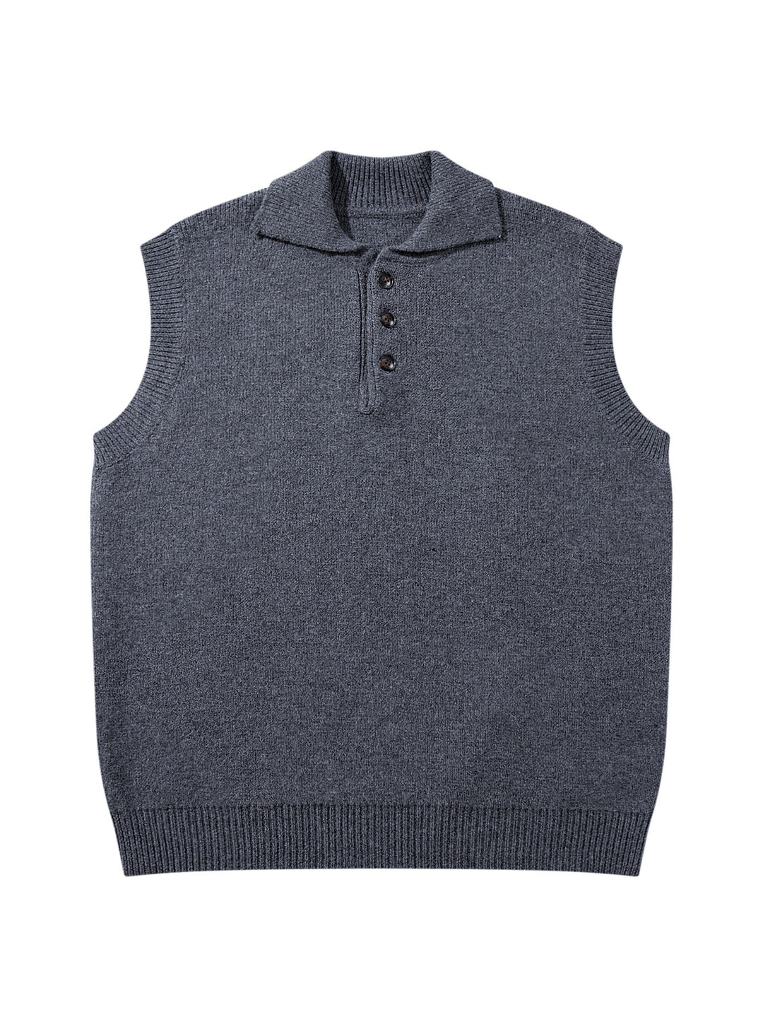 Unisex Ärmellose Strickweste mit Polokragen und Knopfleiste Drune