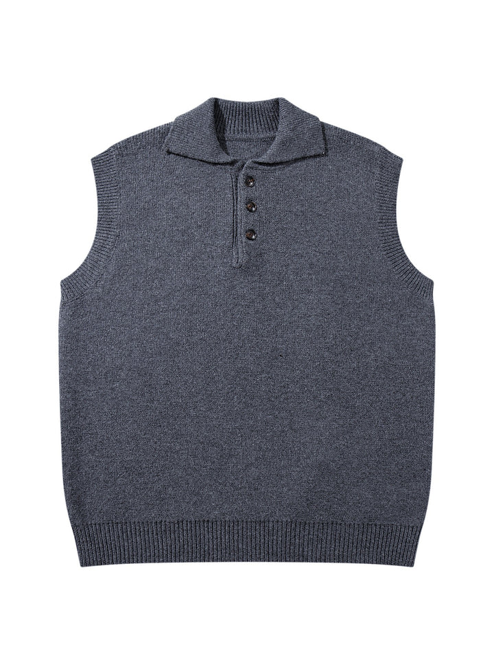 Unisex Ärmellose Strickweste mit Polokragen und Knopfleiste Drune