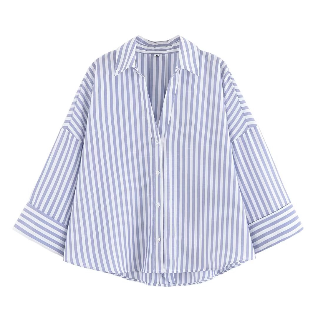 Damen nan lockere oversized Hemdbluse mit weitem Kragen und Dreiviertelärmeln Drune