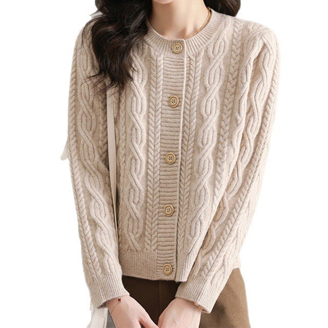 Damen Knopf-Strickjacke mit Zopfmuster Drune