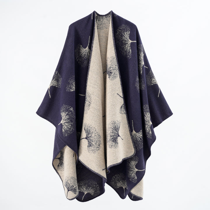 Damen Reversibler Wollmix‑Poncho mit Pusteblumen‑Jacquard und feiner Kettelkante Drune