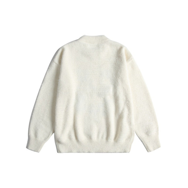 Damen Weicher Pullover mit verspielter Katzenstickerei und leichtem Stehkragen Drune