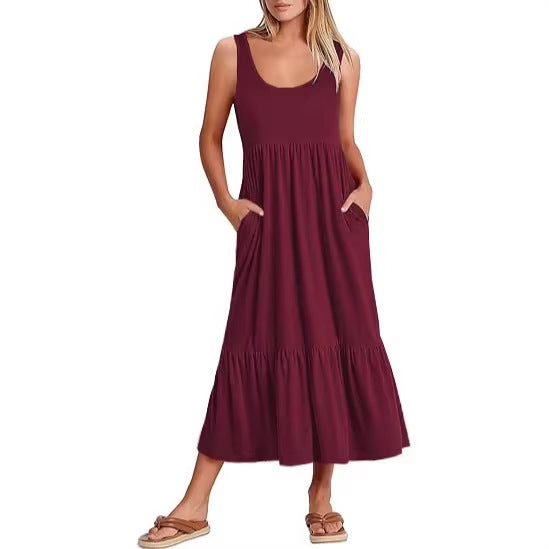 Damen Maxikleid mit fließendem Rock und praktischen Taschen Drune