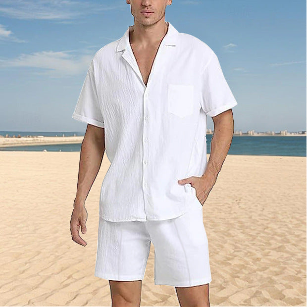 Herren lockeres Kurzarmhemd mit strukturiertem Design und passenden Shorts Drune