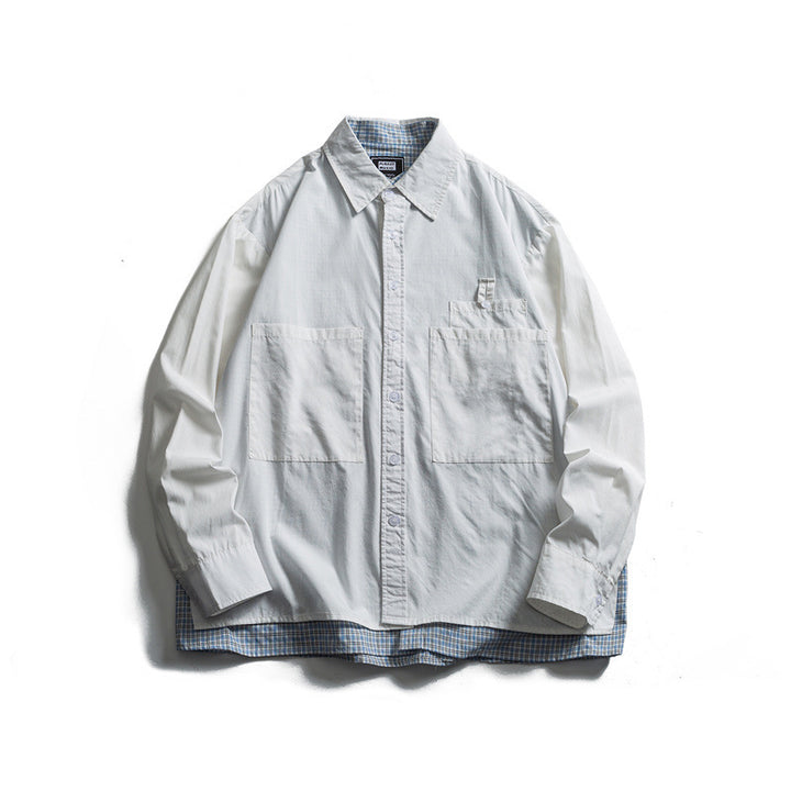 Herren Lagenlook-Overshirt mit aufgesetzten Fronttaschen, lockerer Passform und kariertem Untertritt Drune