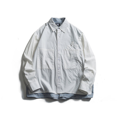 Herren Lagenlook-Overshirt mit aufgesetzten Fronttaschen, lockerer Passform und kariertem Untertritt Drune