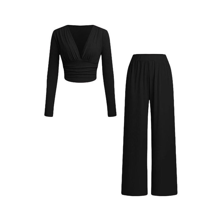 Damen lässiges und figurnahes Oberteil mit hochtaillierter Hose Drune