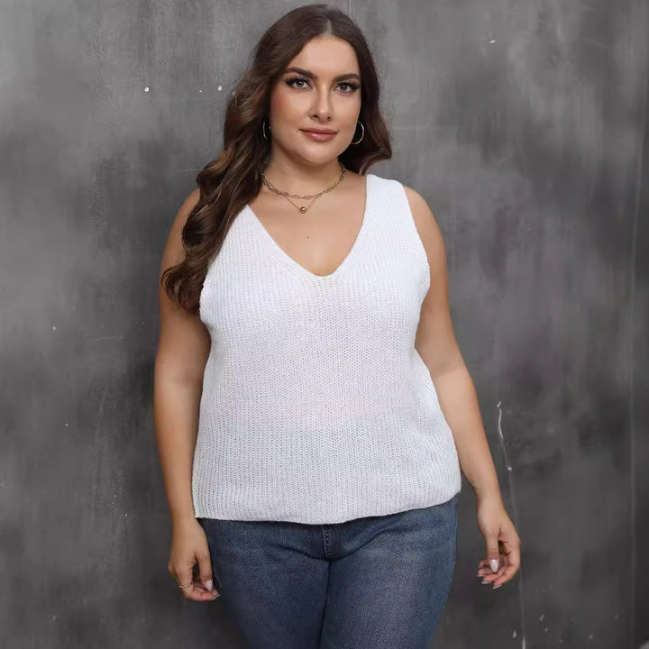 Damen luftiges Stricktop mit V-Ausschnitt Drune
