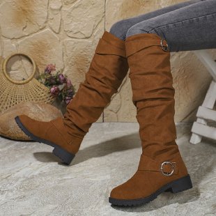 Damen Overknee-Stiefel aus weichem Wildleder mit dekorativem Schnallen-Detail Drune