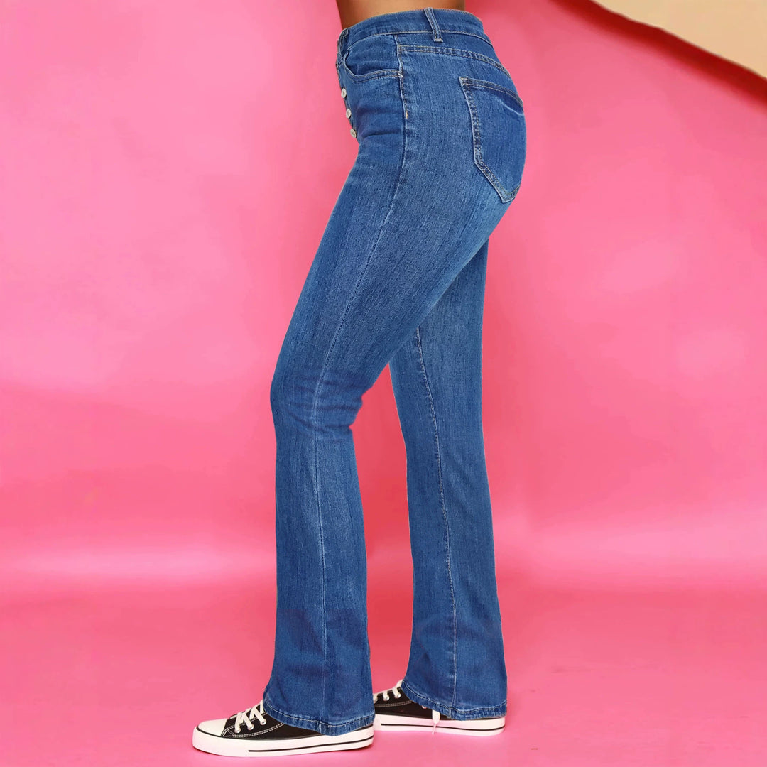 Damen sculpting Hochtaillierte Flared-Jeans mit sichtbarer Knopfleiste Drune