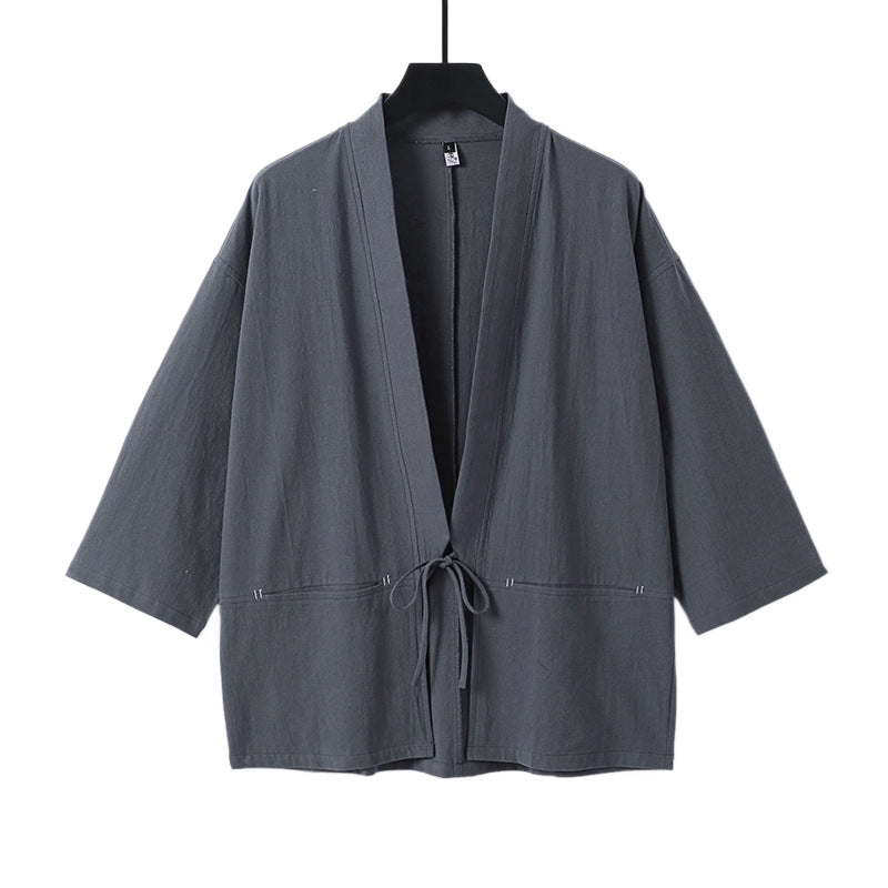 Damen Lockerer Kimono-Cardigan aus Baumwollmix mit Tunnelzug und Hüfttaschen Drune