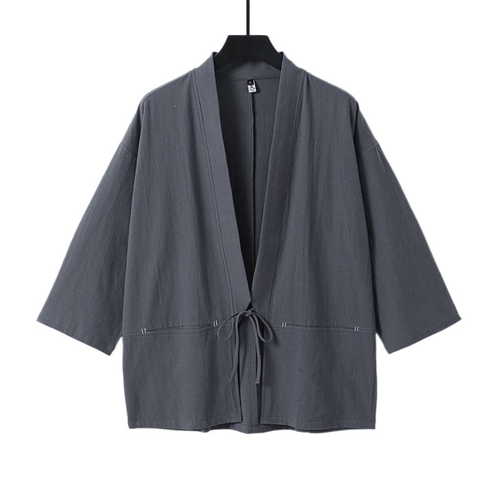 Damen Lockerer Kimono-Cardigan aus Baumwollmix mit Tunnelzug und Hüfttaschen Drune