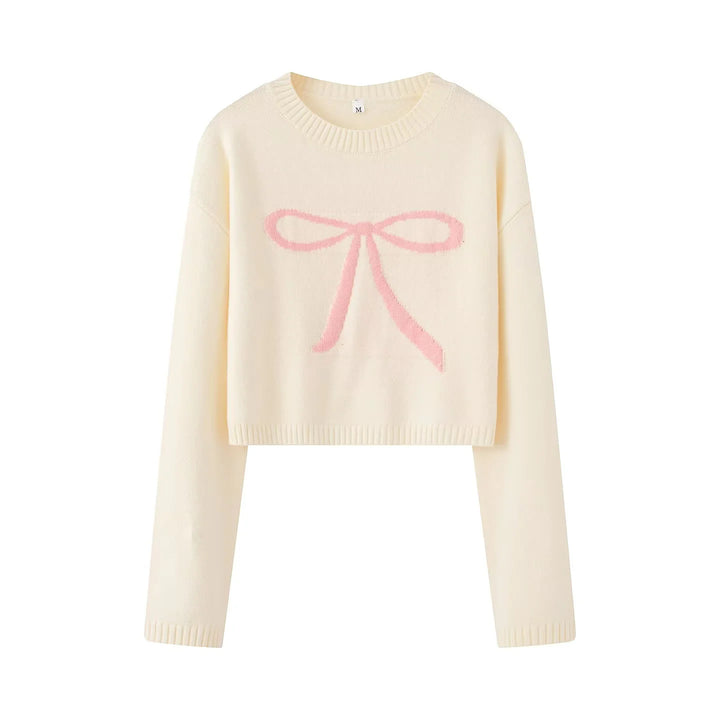 Damen nan kurz geschnittener Strickpullover mit Intarsien-Schleifenmotiv Drune