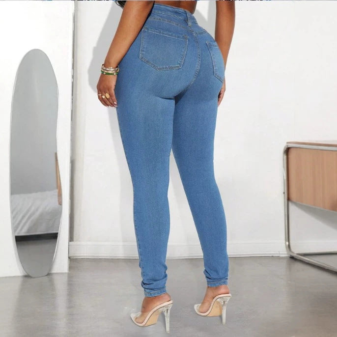 Damen Hochtaillierte figurformende Skinny-Jeans mit Perlenblüten-Applikation Drune