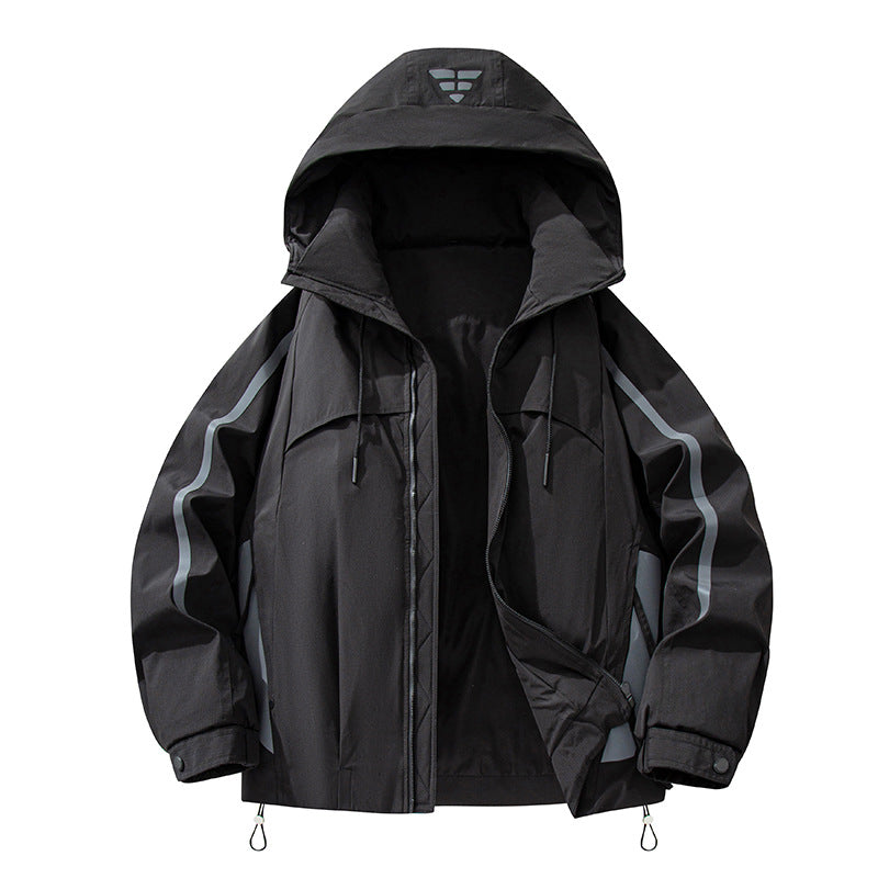 Unisex gefütterte Outdoor-Utility-Jacke mit Kapuze und reflektierenden Streifen Drune