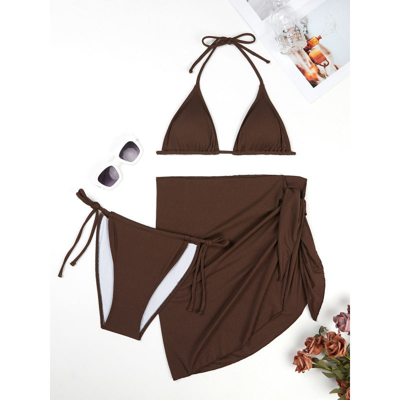 Damen Triangel-Bikini-Set mit elegantem Wickelrock und verstellbaren Trägern Drune