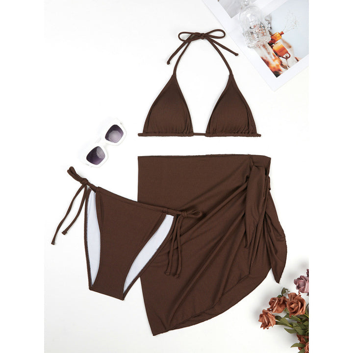 Damen Triangel-Bikini-Set mit elegantem Wickelrock und verstellbaren Trägern Drune