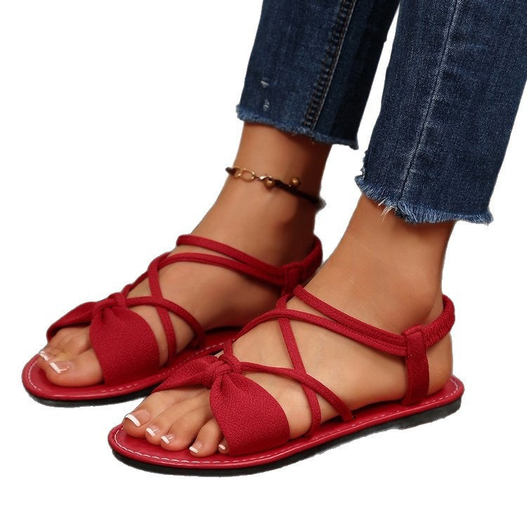 Damen Zarte Römersandalen mit Schleifen-Detail und verstellbaren Schnürriemen Drune