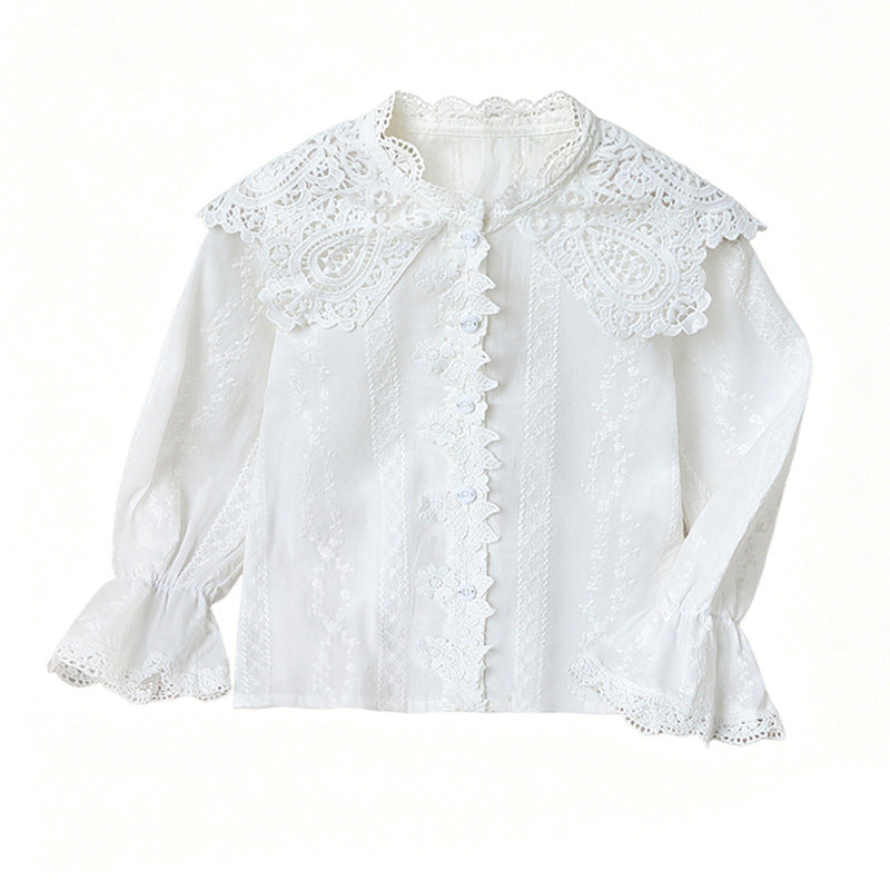 Mädchen elegante Bluse mit Rüschenkragen und Spitzenakzenten Drune