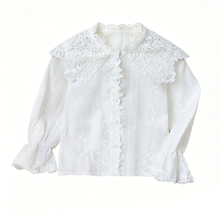 Mädchen elegante Bluse mit Rüschenkragen und Spitzenakzenten Drune