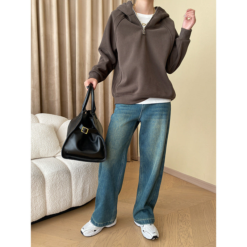 Damen Bequemer Hoodie mit Halb-Reißverschluss Drune