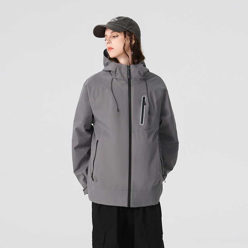 Herren Wasserdichte Softshell-Regenjacke mit verstellbarer Kapuze und Brustreißverschluss Drune