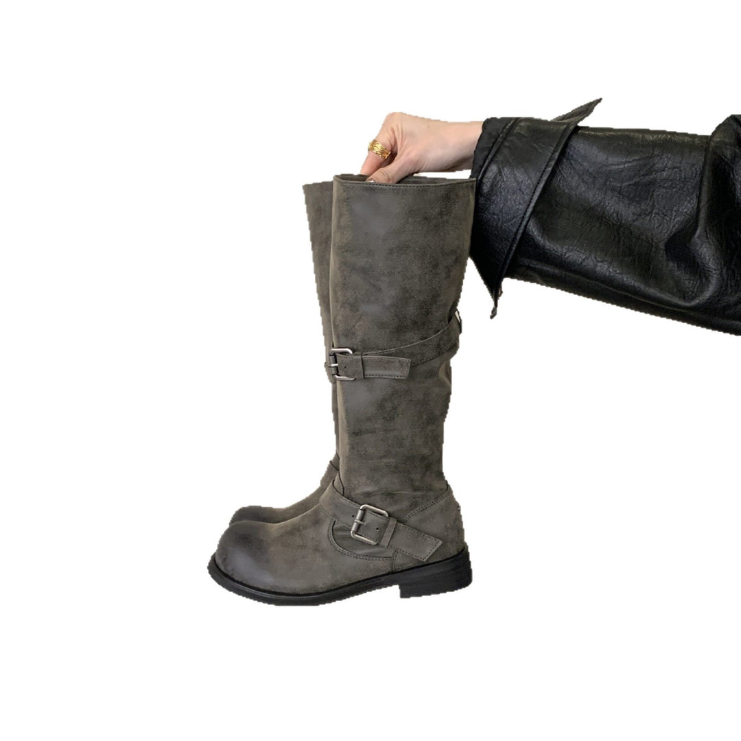 Damen Modische Biker-Stiefel mit verstellbaren Riemen Drune