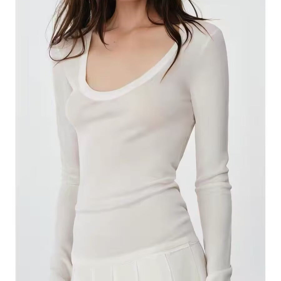 Damen Feinstrick-Pullover mit tiefem U-Ausschnitt und schmaler Silhouette Drune