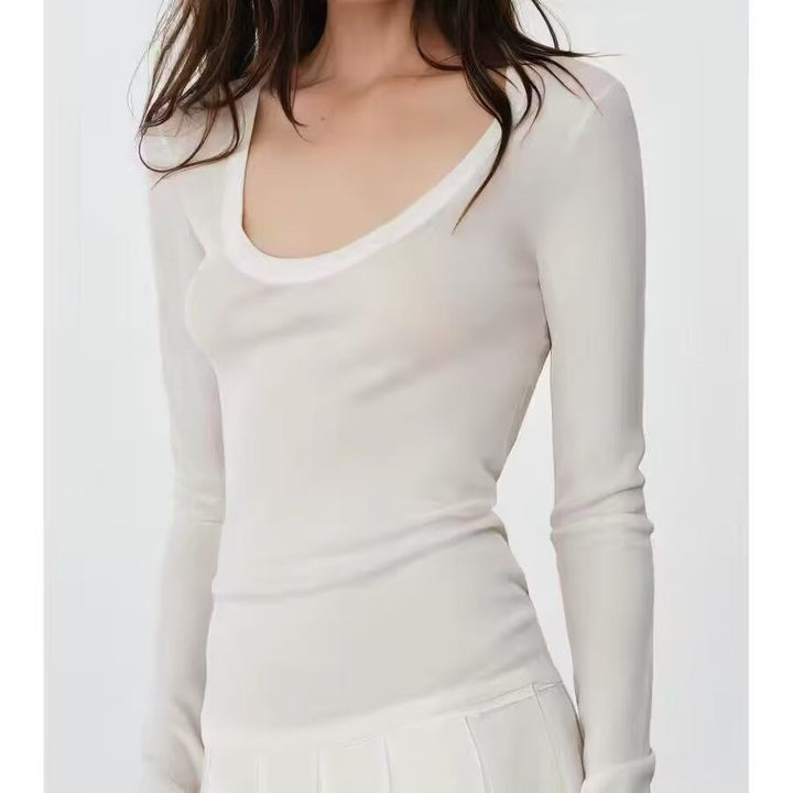 Damen Feinstrick-Pullover mit tiefem U-Ausschnitt und schmaler Silhouette Drune