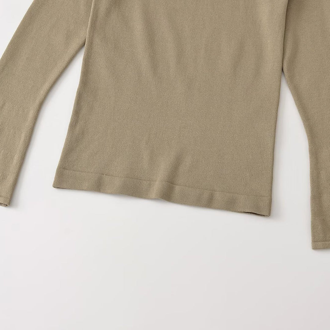 Damen Feinstrick-Longsleeve mit Henley-Knopfleiste und ausgestellten Trompetenärmeln Drune