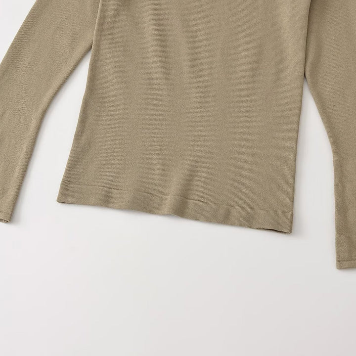 Damen Feinstrick-Longsleeve mit Henley-Knopfleiste und ausgestellten Trompetenärmeln Drune