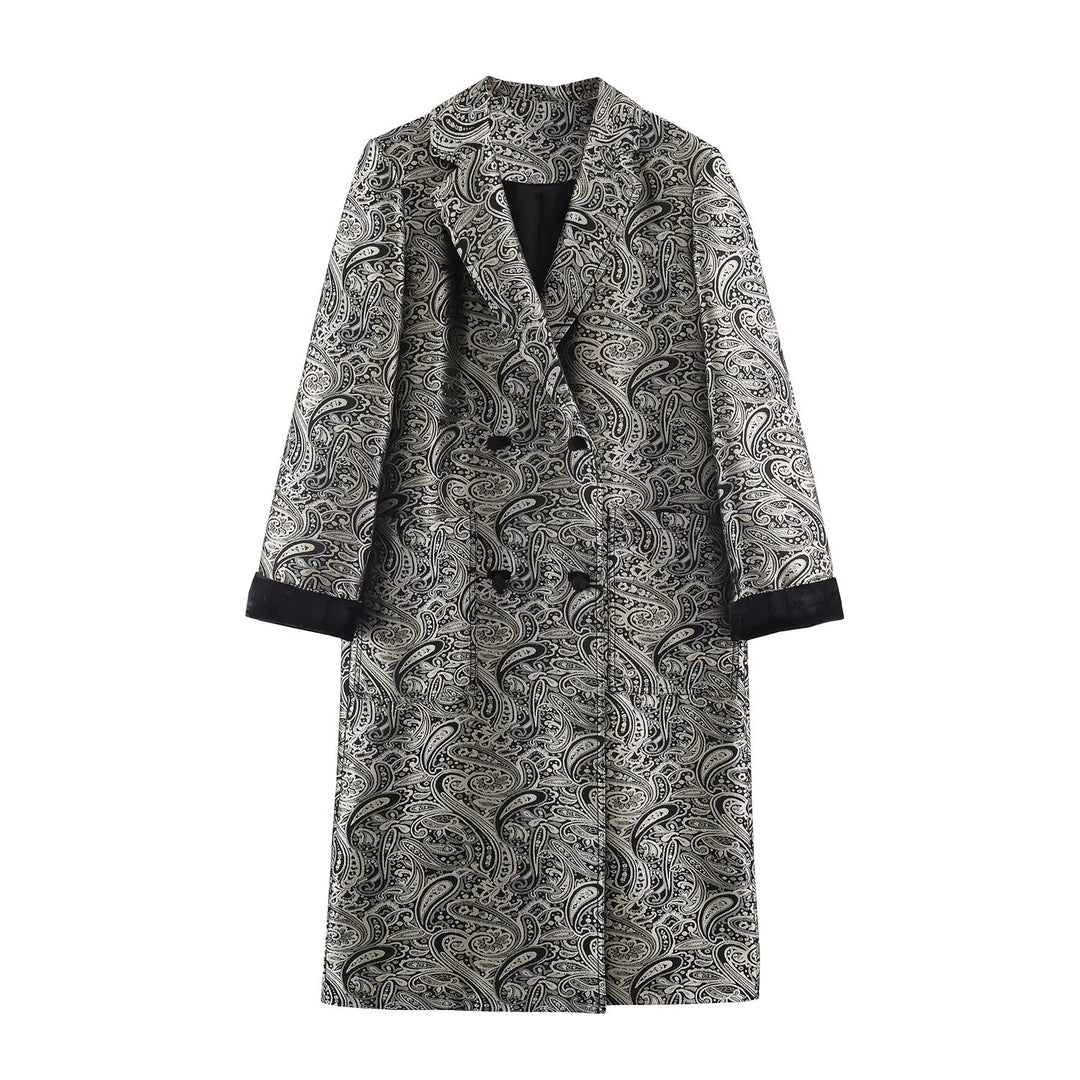 Damen Paisley-Mantel im Jacquard-Muster mit Doppelreiher Drune