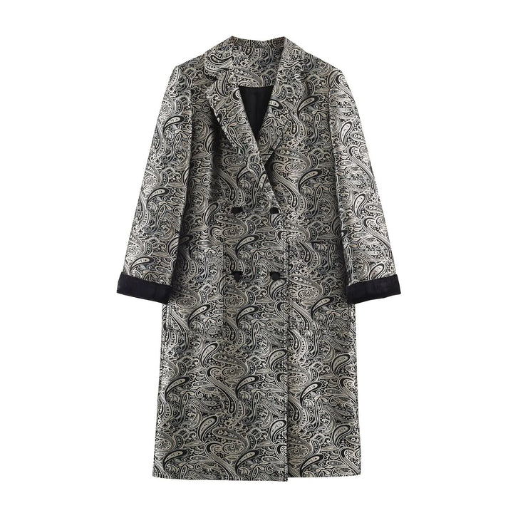 Damen Paisley-Mantel im Jacquard-Muster mit Doppelreiher Drune